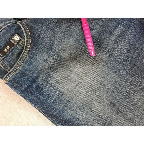 BOSS HUGO BOSS Men 36X32 Acid Wash Relaxed Fit‎ Navy Blue Denim Jeans - Picture 6 of 8